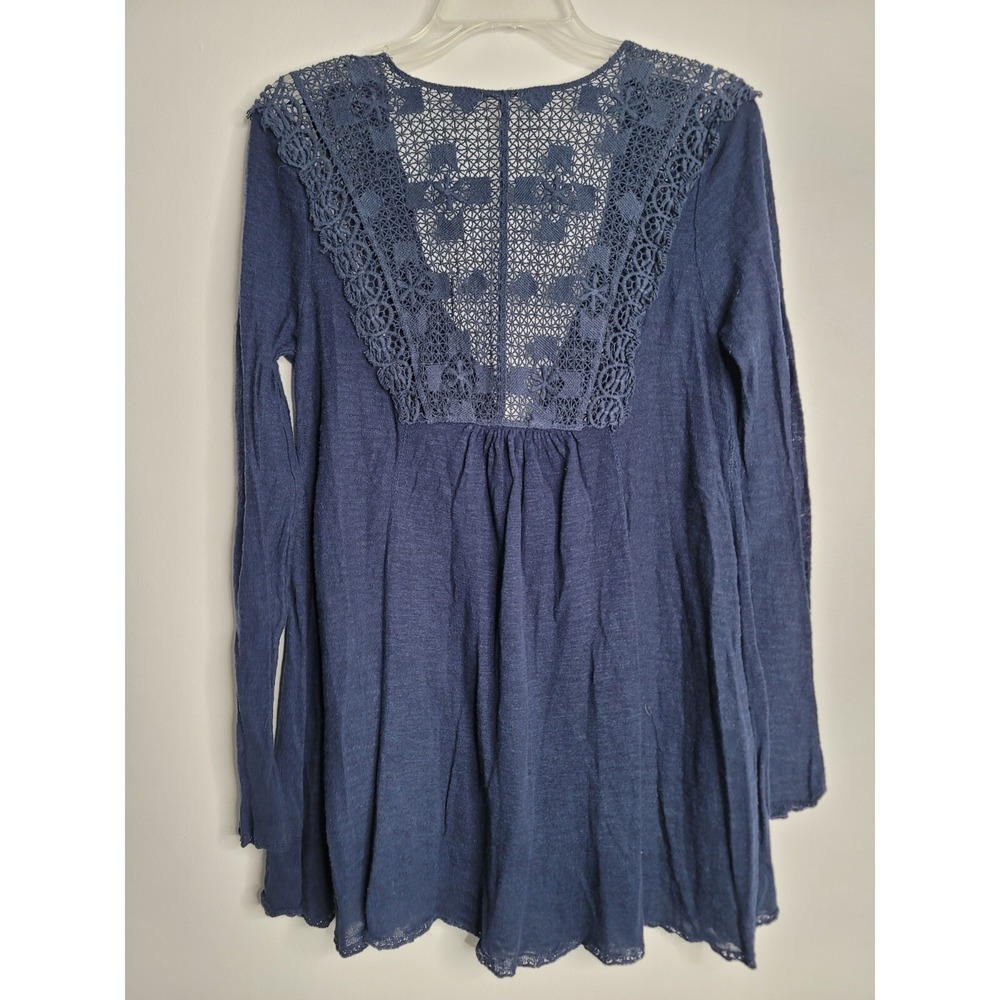 Free People Womens Small Knit Lace Blue Cardigan Linen Blend Boho - Picture 4 of 6